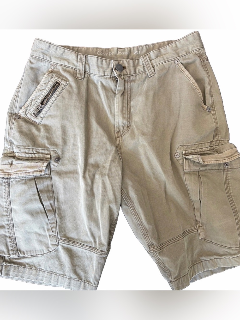 Calvin Klein Light Green Cargo Shorts with Multiple Pockets